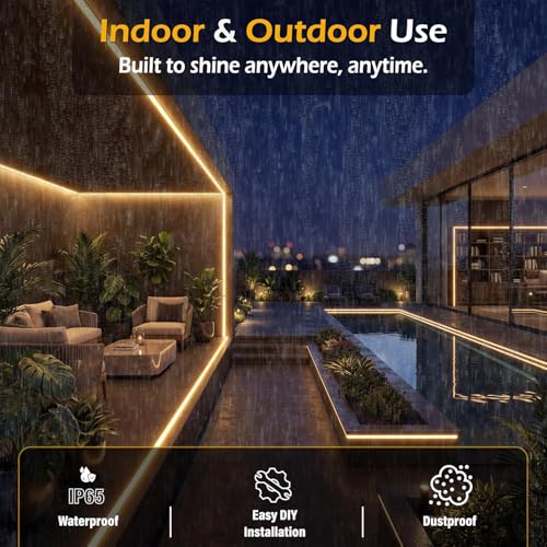 Image of MoonlitDreams 10 Meter LED Neon Strip Light, 10mm Warm White Waterproof Flexible 10M COB Neon Rope Light, Cuttable LED Strip for Indoor Outdoor Wall Decor, Home, Shop, Party & Festival Lighting