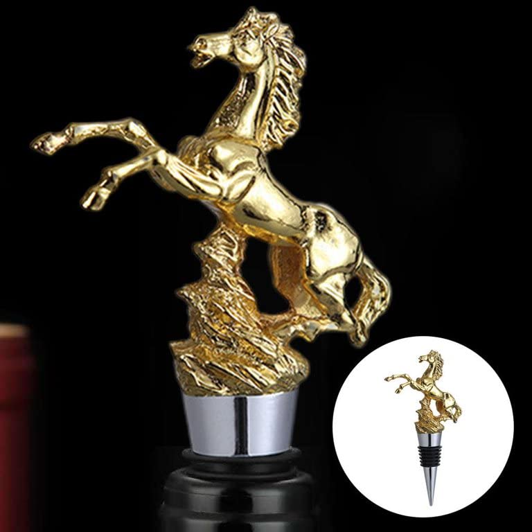 Luxury Pack Zinc Alloy Metal Horse Shape Wine Bottle Stopper / Round Air tight Seal | Bottle Cap in Gift Box- 1 pc (Gold)