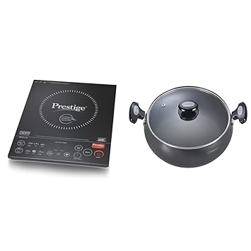Prestige Induction Cooktop PIC 6.1 V19 + Prestige Hard Anodised Cookware Lifetime Induction Base Sauce Pan, 200mm, Black