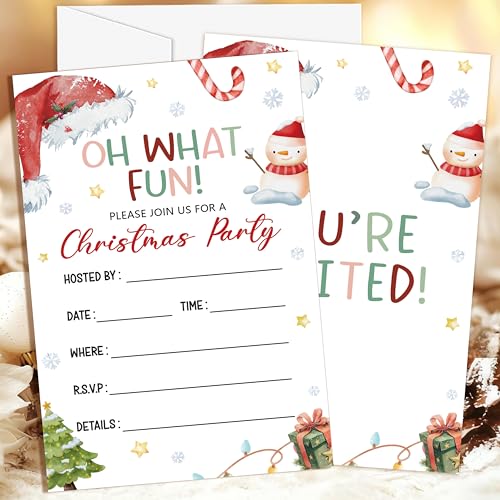 Invitaciones de fiesta de Navidad de doble cara con sobres y sombrero rosa