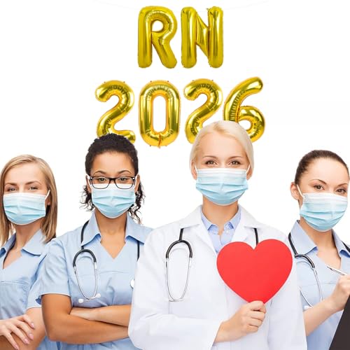 Image of TONIFUL 2026 Nurse Graduation Decorations Gold RN 2026 Balloons 16 Inch RN 2026 Graduation Balloons Class of 2026 Registered Nurse Balloons Decorations 2026 Nursing Graduation Party Supplies