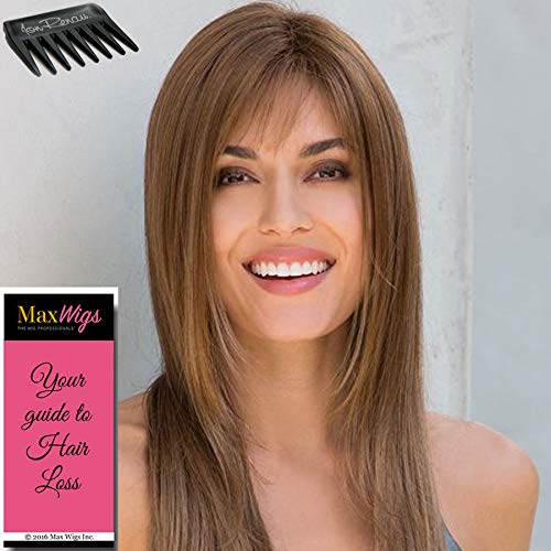 Robin Wig Color Almond Spice Rooted - Noriko Wigs 25" Long Layered Mid-Back Sleek Straight Wispy Bang Synthetic Average Cap Bundle MaxWigs Hairloss Booklet