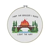 Bridges I Burn Premium Cross Stitch Kit - Everything Included - 8 Inch Hoop, Needle, DMC Thread, Fabric, and Easy-to-Follow Instructions
