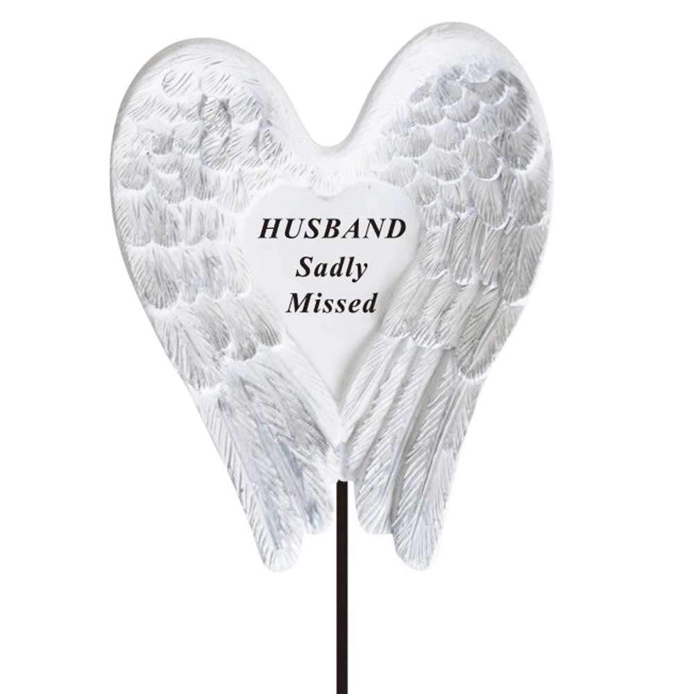 Angraves Sadly Missed Husband Angel Wings Memorial Tribute Stick Graveside Plaque 33Cm