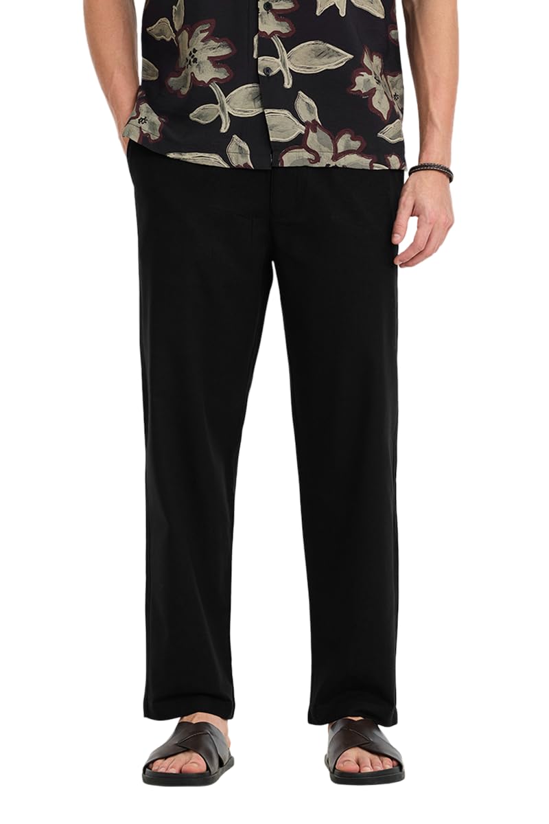 Men Trousers Casual Wear | Relaxed Fit Straight Leg Solid Design & Elastic Waistband | 100% Cotton Breathable Fabric & Lightweight Plain Weave for Summer Outings-image-28