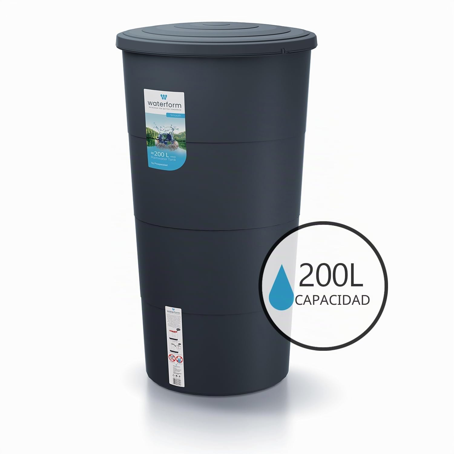 Depósito de agua de lluvia suave 200 l | Ø60 x 106,6 cm | Incluye grifo y sistema de recogida de agua | Cisterna de jardín | Color negro diseño moderno