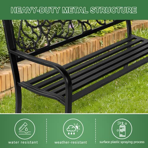 Neutype Garden Bench Outdoor Bench Seat 50" Iron Bench Metal Garden Bench Black Outdoor Bench Cast Iron Bench Front Porch Bench Small Outdoor Bench For Front Porch #TOP4