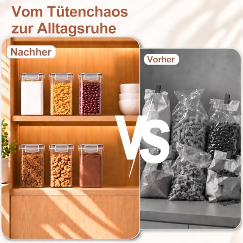 Foto von GoMaihe 1.6L Vorratsdosen 10 Set, Aufbewahrungsbox Küche Luftdicht Behälter aus Plastik Mit Deckel, Vorratsbehälter zur Aufbewahrung von Nudeln, Müsli, Reis, Mehl, und für futter Haustiere, MEHRWEG