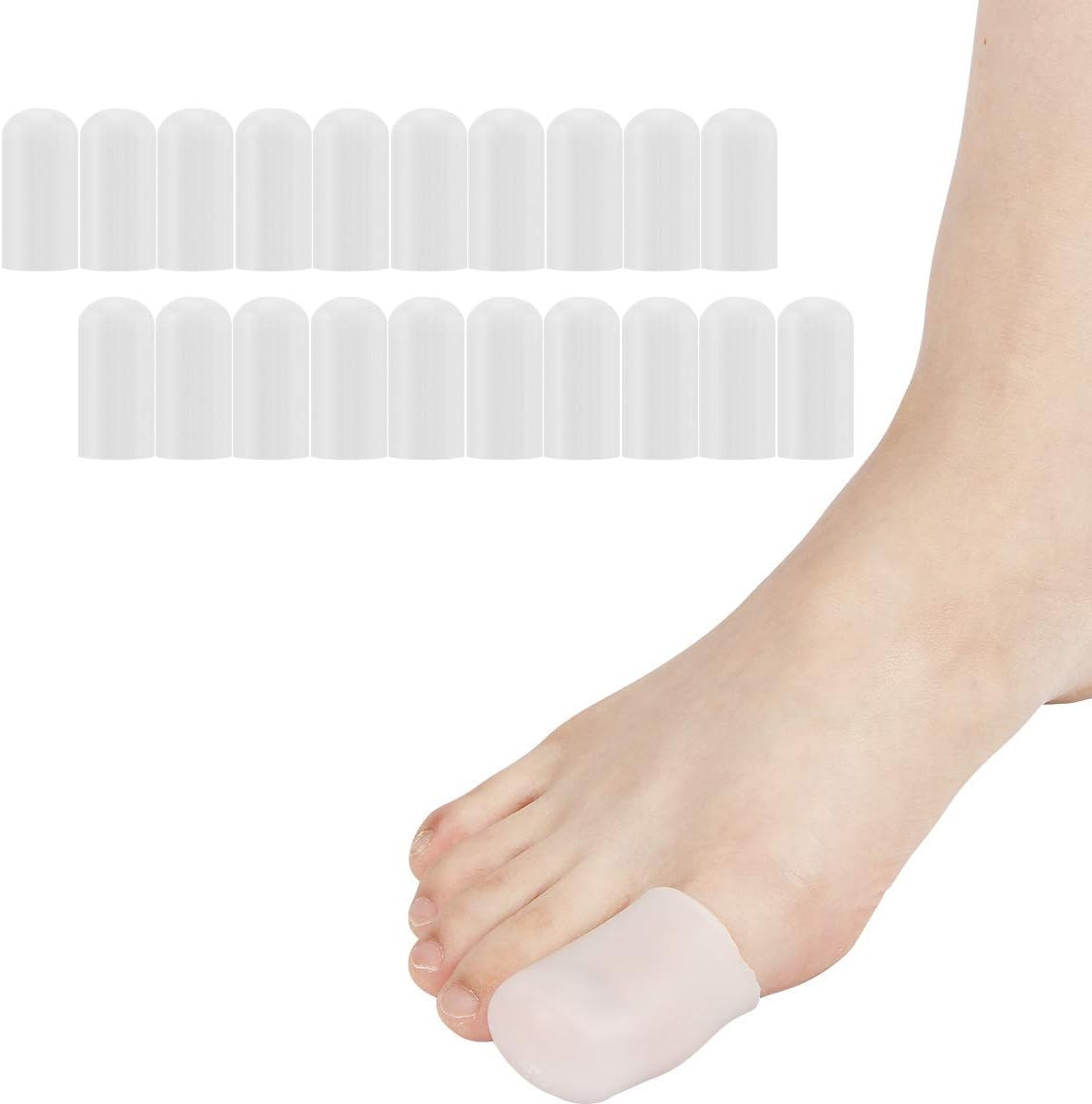 20 Pieces Gel Toe Cap, Silicone Toe Protector, Toe Cover for Big Toes, Protect Toe and Provide Relief from Corns, Callus, Blisters, Hammer Toes, Ingrown Toenails and Other Toe Problems