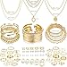 FAXHION 68 Pcs Gold Jewelry Set for Women with 7 Necklace, 17 Bracelet, 5 Hoop Earrings, 15 Stud Earrings, 24 Knuckle Rings for Women Jewelry Set for Women