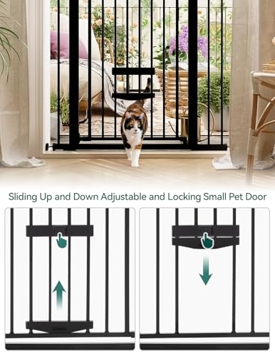 BABELIO 36 Inch Extra Tall Baby Gate with Cat Door,29.5-40\" Metal Pet Door for Stairs,Doorways,House,Auto Close,Easy Walk Thru,Black
