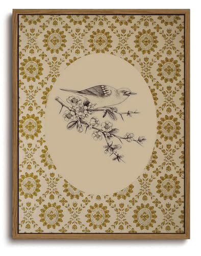 KISSFOX Framed Wall Art Vintage Wall Decor Floral Birds Pictures Botanical Canvas Art Neutral Flower Paintings Rustic Artwork For Bedroom Living Room Kitchen