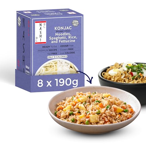 Nashi Konjac Shirataki Mix Pack - Inodore, adatto per vegani, senza grassi e a basso contenuto di calorie, tagliatelle dietetiche a basso contenuto di carboidrati (8×190g)