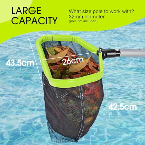 Miniatura 4 de Weldun Red Para Piscina, Red Recogehojas Para Piscina Con Bolsa Profunda De Doble Capa, Marco De Aluminio Resistente, Red De Rastrillo Para Hojas Con Malla Fina, Verde Sin Vara