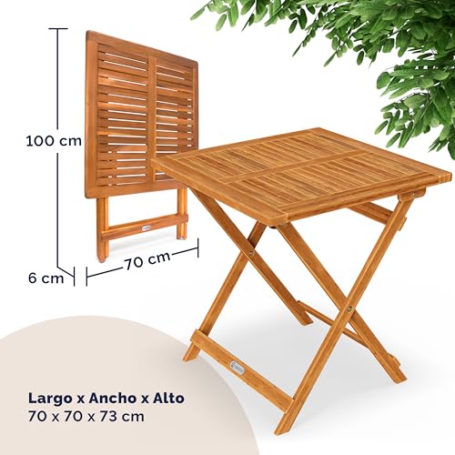 Miniatura 3 de Casaria Mesita De Jardín Plegable De Madera Acacia 70x70cm Carga Hasta 80kg Resistente Intemperie Mesa Auxiliar Portátil Exterior Balcón Terraza Marrón