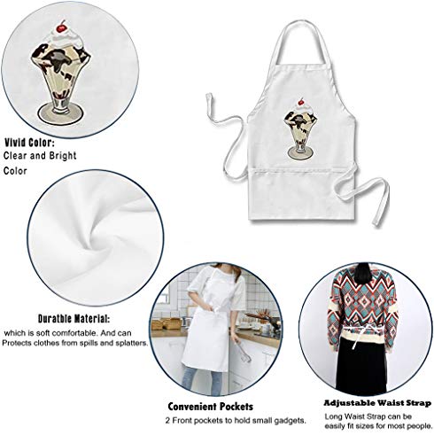 Julyou Hot Fudge Sundae Dessert Ice Cream Apron for Women Men, White