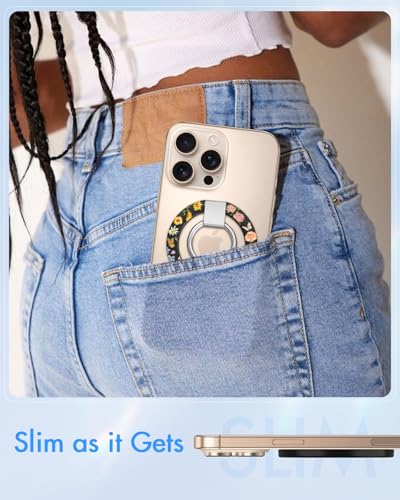 Image of Toycamp Phone Grip Ring Holder Compatible with MagSafe - Magnetic Phone Grip Stand Women Cute Painting Removable Rotatable Magnet Accessories for iPhone 17 Pro Max /16 /15 /14 /13 /12 Series, Floral Flower
