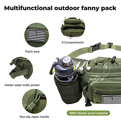 Hcm Hiking Waist Pack With Water-Bottle-Holder, Fanny Pack Hip Bum Bag For Men Women Outdoor Hiking, Cycling, Climbing, Fishing, Dog Walking(Green） #TOP1