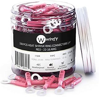 150 PCS Ring Terminals 1/4" Red 22-16 AWG - Heat Shrink Wire Connector