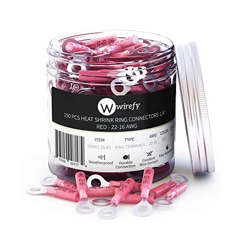 150 PCS Ring Terminals 1/4" Red 22-16 AWG - Heat Shrink Wire Connector