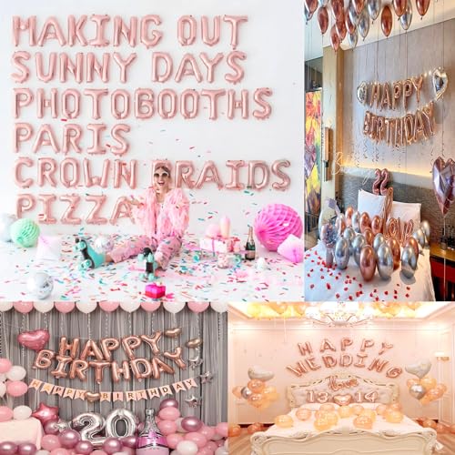 Image of Happy Birthday Balloon Banner Custom Phrase Balloons letter 16 inch Personalized Alphabet Letters Foil Mylar Balloons (Rose gold)