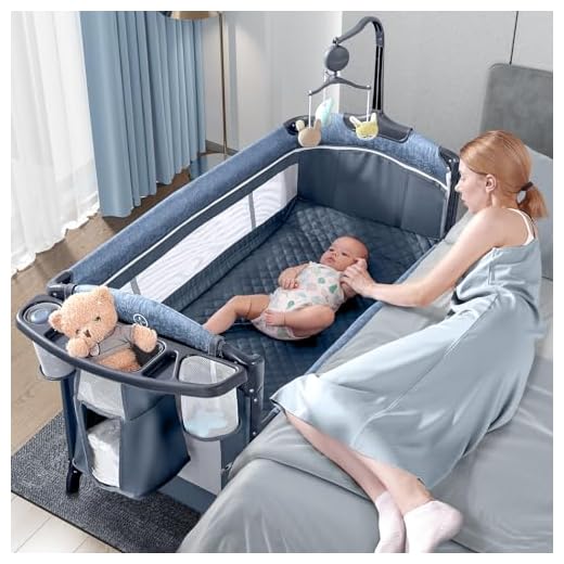 BabyBond Baby Bassinet Bedside Crib, Pack and Play with Sheet, Diaper Changing Table and Music Mobile from Newborn to Toddles, Portable Large Playard