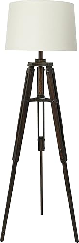 Miniatura 10 de Creative Co-Op Lámpara de pie de madera estilo trípode con pantalla de tambor