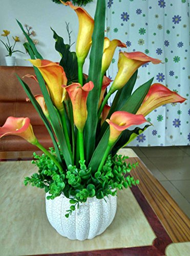 Meide Group Usa 25" Large Handmade Real Touch Latex Calla Lilly Artificial Spring Flowers For Arrangements, Bouquets, Weddings, And Centerpieces (Pack Of 5) (Yellow-Red) #TOP3