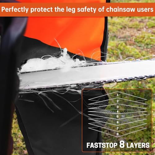 YARDMARIS 8 Layers Chainsaw Chaps, Heavy Duty Chain Saw Safety Equipment with Adjustable Belt and Gear Pocket, Classic D Orange Black