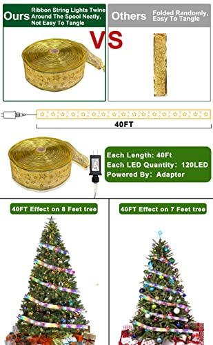 Turnmeon [ Extra Long 40 Ft 120 Led Ribbon Christmas Tree Lights Decoration, Adapter Powered Double Layer Copper Wire Fairy String Lights Christmas Tree Decorations Home Indoor New Year #TOP1