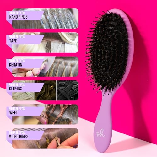 SimplyHair Ultimate Hair Extension Brush & Detangler Anti-Static, Dual Bristle Design, Soft Boar Bristle, Great for All Hair Types & Extensions - Pink & Purple Ombre Brush Ideal for Adults & Kids