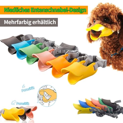 Maulkorb Mittlere and Kleine Hunde Anti-Bite Entenschnabel Form Hund Maulkorb Abdeckung, Weiche Silikon Maulkorb Abdeckung mit verstellbaren Riemen, Fressschutz Hund(Gelb)