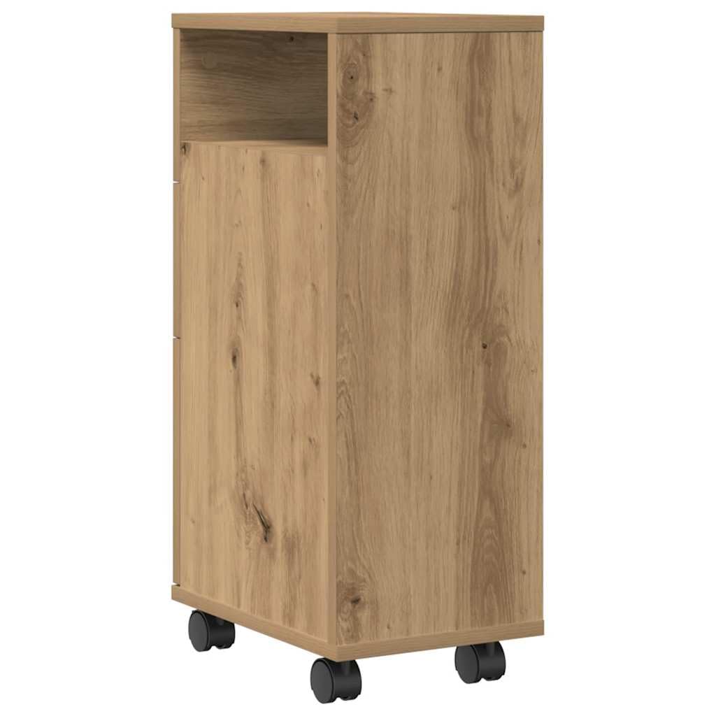 vidaXL Badschrank, Badezimmerschrank Schmal mit Rollen, Badrollwagen mit Stauraum, Nischenwagen für Badezimmer, Badmöbel, Artisan-Eiche Holzwerkstoff