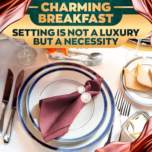 Image of Gold Pearl Napkin Rings Set of 12 - Easter Napkin Rings | Easter Table Decor with Faux Pearls | Reusable, Metal & Scratch-Resistant Finish - for Weddings, Banquets, Holiday Easter Dinner & Gift Giving