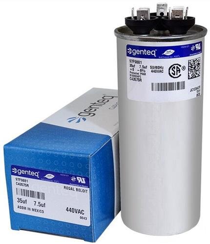 Mars 12284 - 35 + 7.5 uF MFD x 440 VAC Genteq Replacement Dual Capacitor Round # C43575R / 97F9881