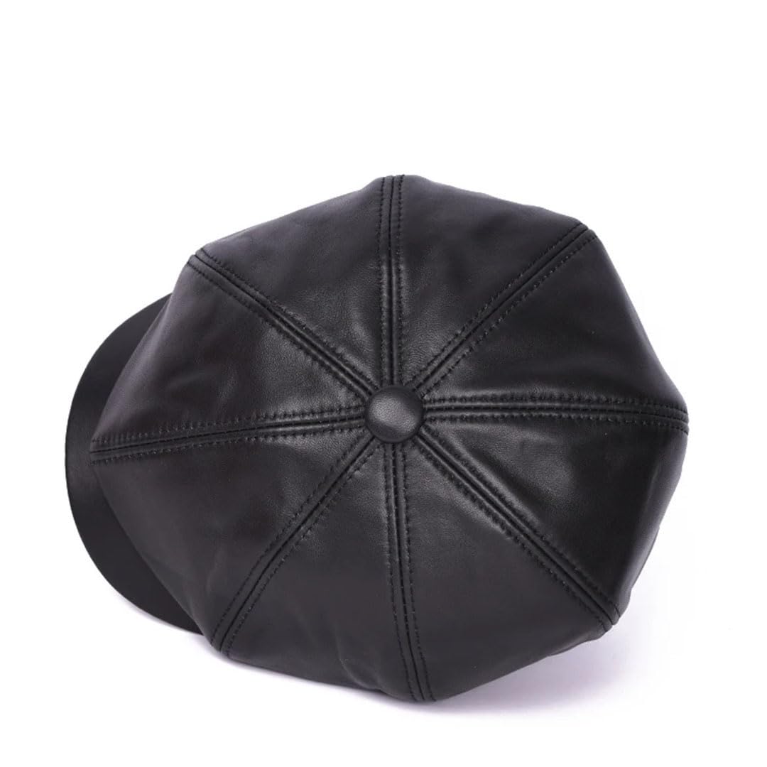 Boina de piel de cordero para hombre, unisex, de piel auténtica, boina británica, color marrón, octogonal