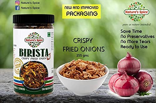 Image of Nature's Spice Birista Fresh Crispy Fried Onion - Pack of 4 (250g Each) Golden Pyaz Used for Biryani, Noodles, Gravies & Indian Curries | Healthy & Tasty Snack | Good Source of Dietary Fiber