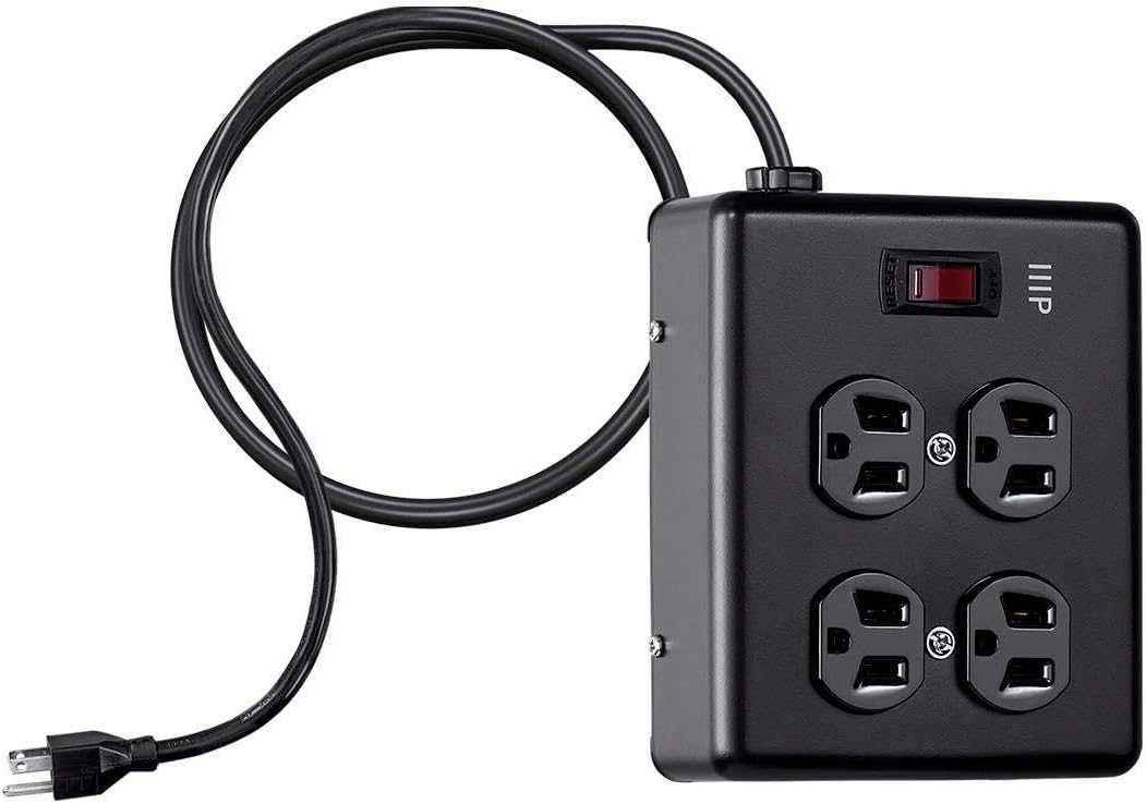 Monoprice Heavy Duty Metal Surge Protector - 4 Outlet Power Strip, 180 Joules, UL Certified, 6 Feet Cable, Black