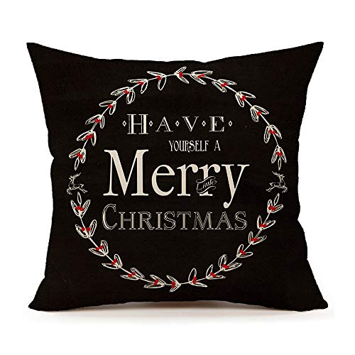 Life365 Cotton Linen Square Throw Pillow Case Decorative Cushion Cover Pillowcase Merry Christmas for Sofa 18 X18 Inch(Black)