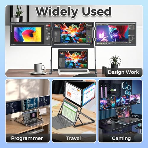 Image of 3 Screen Monitor for Laptop Triple Display Monitor 15.6 Inch 300nit 360 Rotation Compatible with Windows /Mac for Home Office
