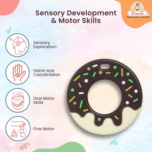 Image of Infantso Soft Silicone Teether for Baby Teething, Donut Teether Toy for 0-12 Months, BPA Free Silicone Soothing Baby Teether | BPA Free, Food Grade Soft & Safe Gum Relief Toy