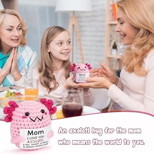 Mom Gift from Daughter, Mini Handmade Crochet Axolotl Gift for Mother's Day, Birthday & Christmas, I Love You Sentimental Funny Cute Small Unique Presents for Mama, Axolotl Doll Gift Mom Gift from Daughter Mini Handmade Crochet Axolotl Gift for Mothers Day Birthday Christmas I Love You Sentimental Funny Cute Small Unique Presents for Mama Axolotl Doll Gift