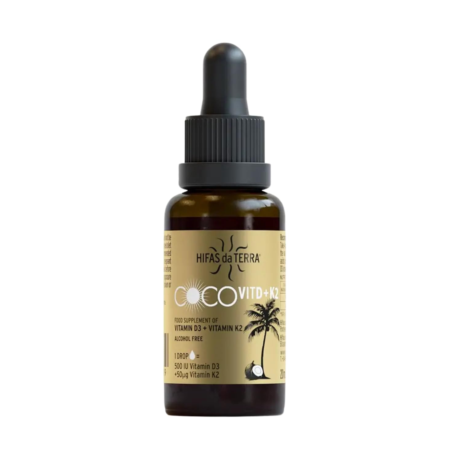 HIFAS DA TERRA CocoVit D + K2 Líquido - 500 UI Vitamina D3 + 50 µg Vitamina K2 por gota - Suplemento en aceite MCT de coco - Apoyo al Sistema Inmunitario y Estado de Ánimo - Formato con gotero, 20 ml