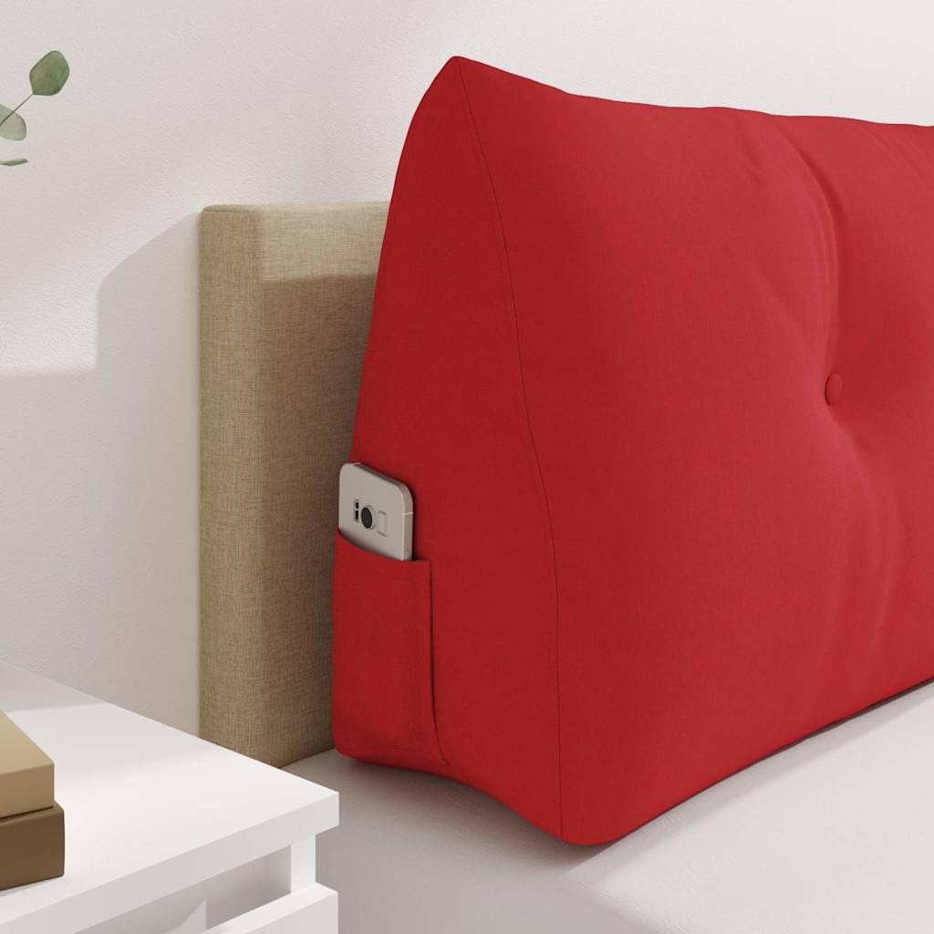 Rückenpolster Rot 140x24x50 cm Samt-Optik Bett Keilkissen | Ergonomisches Keilkissen für Schlafzimmer und Wohnzimmer mit abnehmbarem Bezug und Knopf-Design.