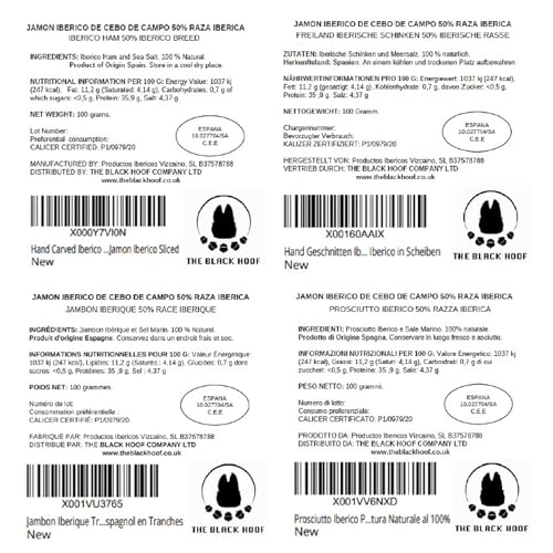 Hand Geschnitten Iberico Schinken in Scheiben +36 Monate gereift 100% natürlich - 100 Gramm Jamon Iberico PATA NEGRA frisch Geschnitten - Spanischer Schinken Jamon Iberico in Scheiben