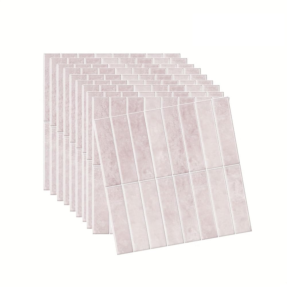 24Sheets Self-Adhesive Wall Tiles,Waterproof 3D Stick on Tiles for Kitchen Bathroom,30.5x30.5CM Marble Tiles Peel and Stick Backsplash,Subway Tiles (Pink)