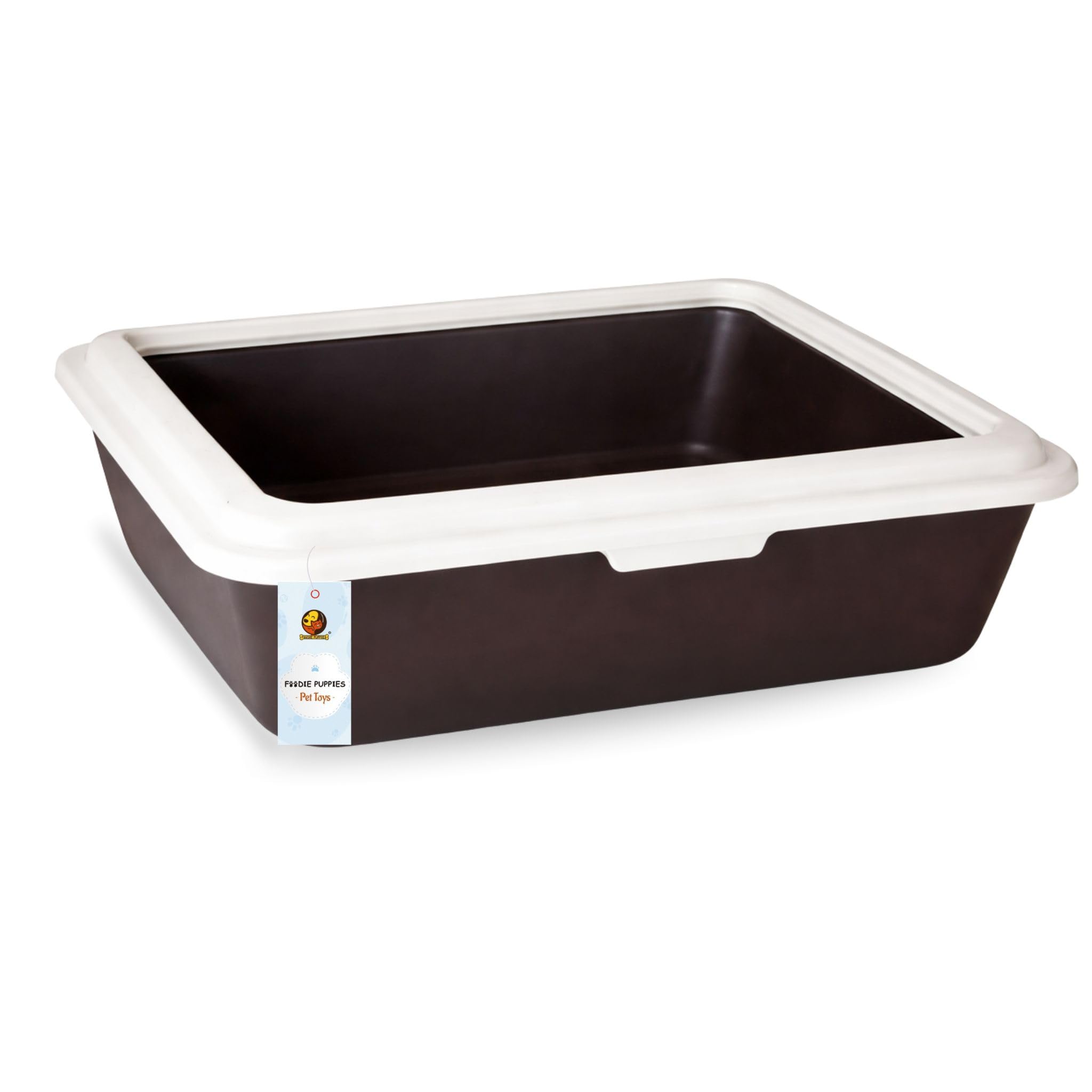 Foodie Puppies Rectangle Cat Litter Tray (Large (Brown) - 59 x 47 x 19 cm) with Rim, Reduces Odor, Perfect Starter for Toilet Training Your Kitten and Puppies