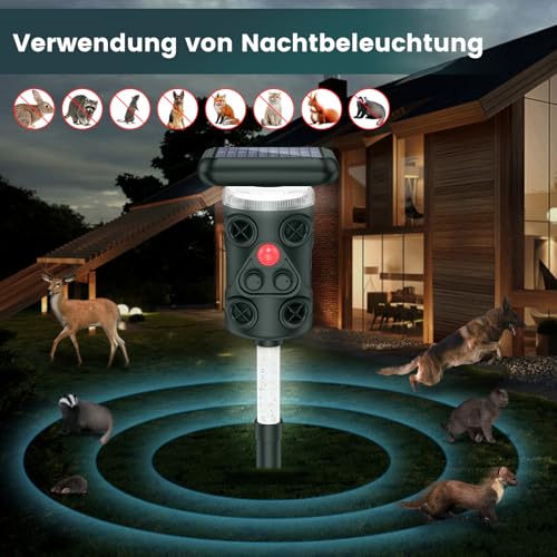 Beleuchteter Katzenschreck für Garten, Katzenabwehr Ultraschall Solar, 360° Katzenschreck für Garten Testsieger, Katzenschreck Ultraschall für Katzen, Vögeln, Ratten, Hunden und Anderen Wildtieren