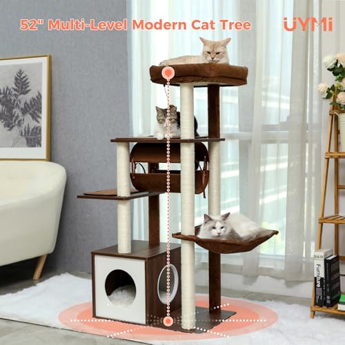 Árbol para gatos grande de madera 52" con rascadores y columpio miniatura 6