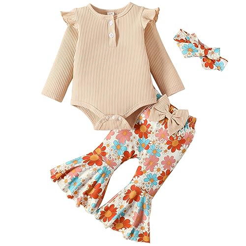 Image of NEOBELLA Newborn Baby Girl Clothes 0-24 Months Long Sleeve Top and Pants With Headband Infant Girl Fall Winter Outfits